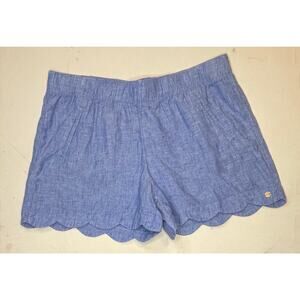 Lilly Pulitzer 100% Linen Scalloped Hem Shorts Sz L Chambray Blue NWOT coastal
